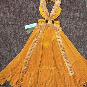 PatBo netted fringe beach dress in sunflower women’s small